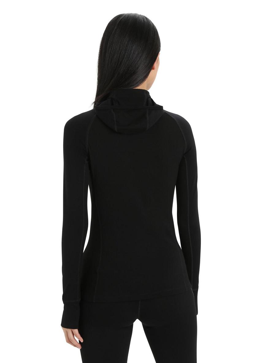 Black Women's Icebreaker ZoneKnit™ Merino Insulated Long Sleeve Hoodie Base Layers | USA 1885PJJQ